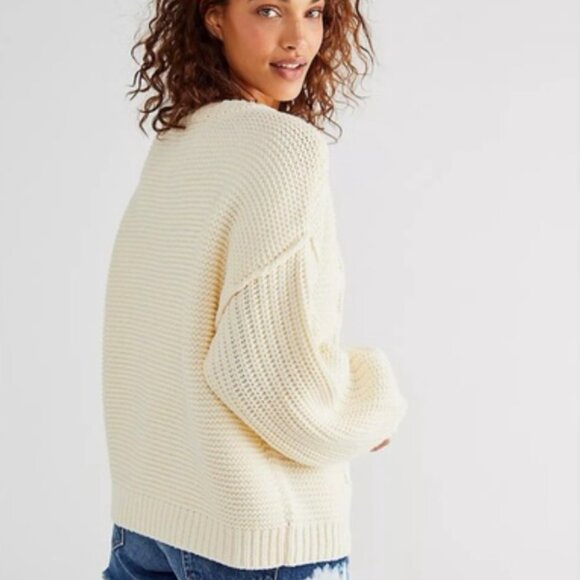 Free People Dream Cable Crew Sweater Ivory – Size Small, Indie Coastal, Granola - Picture 4 of 11